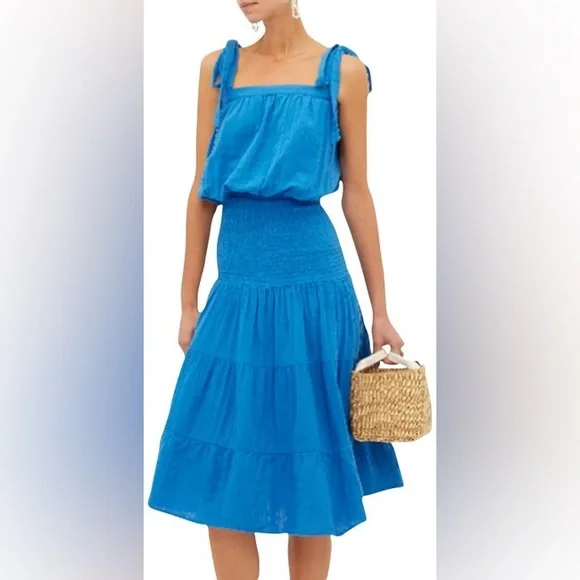 RHODE | Dresses | Rhode Micah Shirred Midi Smocked Tiered Cocktail Dress  Size Small | Poshmark
